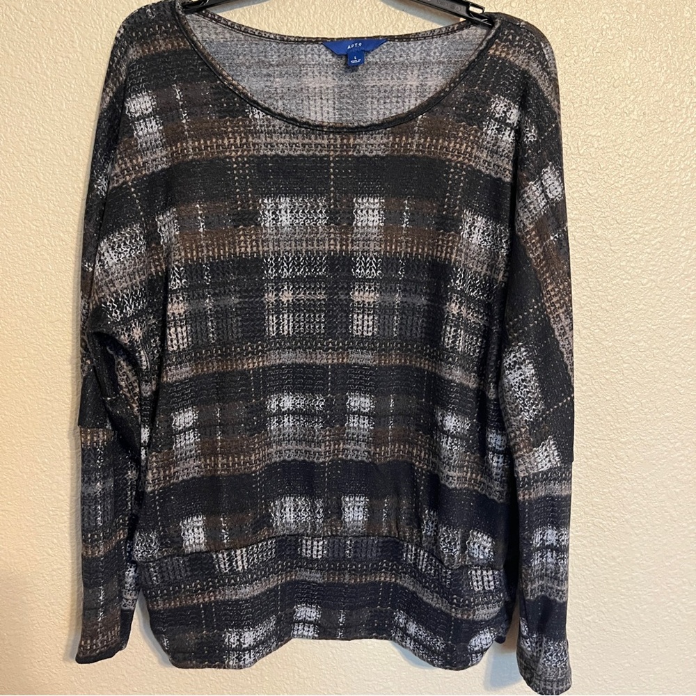 Apt. 9 Women’s L Black/Brown/Gray/White Plaid Long Sleeve Top